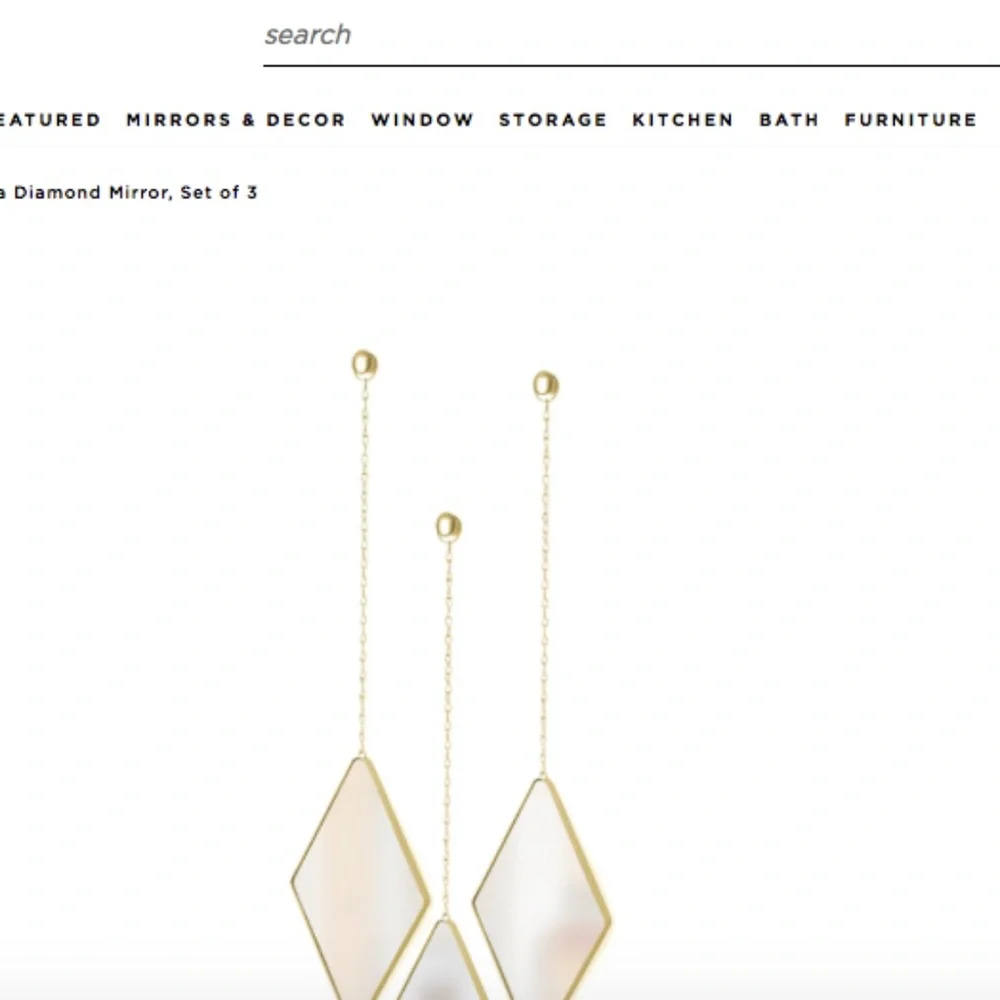 Trio (3) Umbra Dima Gold Brass Diamond Shaped Mirrors Wall Decor - NEW in box
